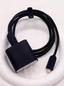 5 piezas Funda protectora de cable de datos de TPU negro a prueba de golpes con organizador de cable compatible con cable de cargador Apple 18W/20W, regalo de aniversario - Juego de 5 piezas en negro mate - Ver 4