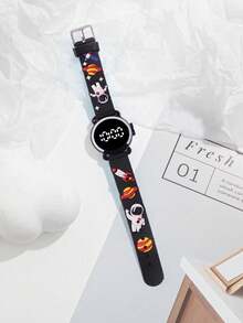 1个时尚卡通火箭宇航员图案电子手表，儿童礼物，生日礼物，返校礼物 - 彩色 - 查看 4