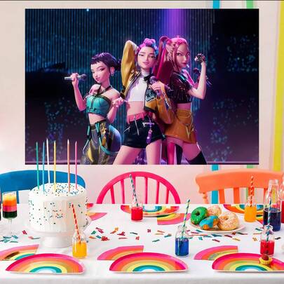 1pc Authorized K-POP Girl Group Theme Party Decoration Backdrop (210*150/150*100/100*75CM), Suitable For K-POP Music Theme Party Decor, Photography Studio Background Display Stand Prop