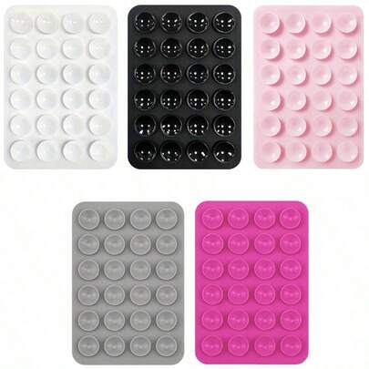 5pcs Portable Movable Phone Holder, Square Universal Phone Suction Cup With Super Strong Silicone Non-Slip, Multi-Functional Phone Accessories Fit All Models