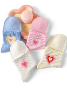 4 Pairs Heart Pattern Socks, Fashionable Cute Comfortable Versatile - Multicolor - View 3