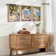 阿马尔菲海岸柠檬主题版画三件套，意大利风景墙画，乡村厨房装饰画，意大利城市景观版画，地中海海岸风光海报，无框 - 風景 - 查看 2