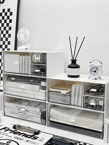 1pc Transparent Stackable Storage Box, Minimalist Desktop Compartment Drawer Organizer - Clear - View 6