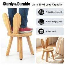Rustic Solid Wood Bunny Stool, Lightweight Portable Round Seat With Unique Ear Back, Versatile Accent Chair Side Table For Indoor Living Room Bedroom Use - 2 Pcs - View 3