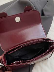 Casual Flap Shoulder Bag, Retro Messenger Crossbody Square Bag, College Style - Burgundy - View 4