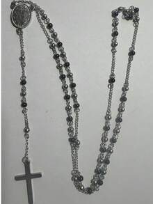 1入組4mm不銹鋼串珠鏈條和歐洲/美國風格十字吊墜結構項鍊適合女士日常穿著 - 黑與白 - 查看 7