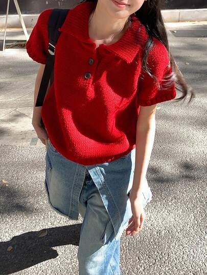 春季韩版柔软多巴胺针织短袖夏季