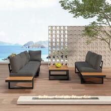 Outdoor Table & Chair Sets - Grey+Black - View 3