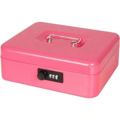 Jsst Large Cash Box With Combination Lock - Durable Metal Cash Box With Money Tray Pink (9.8x 7.9x 3.5),  - CB07004L,  - CB014