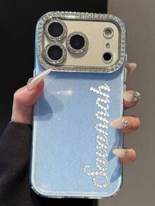 [Tùy chỉnh] Ốp điện thoại thiết kế chữ cái pha lê lấp lánh sang trọng cá nhân hóa, tương thích với iPhone 17 Pro Max, 17, 16, 15, 14, 13, 12 Pro Max, 14, 15, 16 Plus, vỏ bảo vệ chống sốc, ngăn đựng đồ du lịch - Màu xanh nhạt - Xem 4