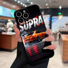 Supra naranja derrapando en una carretera oscura. Esta elegante funda es compatible con Samsung, Apple, VIVO, OPPO, , Transsion, ,  y Honor. Fabricada en silicona TPU, ofrece protección contra golpes y caídas, además de una sensación superior. Es un regalo ideal para familiares, amigos y seres queridos, y la opción perfecta para San Valentín y Año Nuevo. - Negro - Ver 3