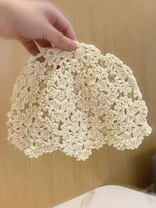 女士手工镂空钩针编织帽，复古透气针织帽 - A - 查看 11