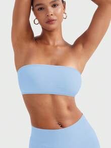 VOYJOY Impact Backless Bandeau Bra Workout Strapless Bandeau Basic Tank Top Adjustable - 冰藍色 - 查看 8