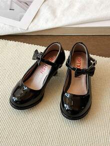 1 Pair 2026 New Fashion Children's Shoes, Girls' Bowknot High Heel Shoes, Latin Dance Performance Shoes - Black - View 4