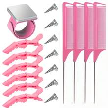 18pcs Hair Braiding Tool Kit, Magnetic Wristband Clips, Sectioning Clips, Tail Comb, Braid Rings - Multicolor - View 10