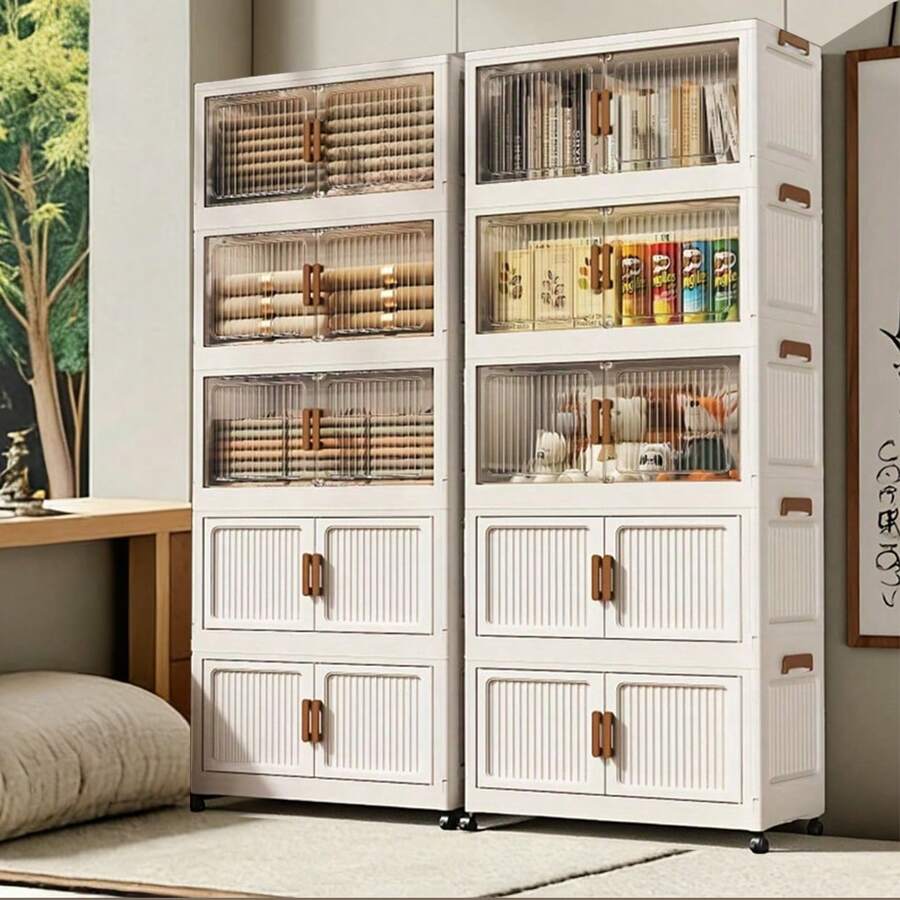 Versatile Collapsible Toy Storage Bins - Aesthetic Home & Office Organization Solution, Stackable Storage Containers & Plastic Storage Containers For Bedroom Kitchen Bathroom Dorm Garage & Travel, Decorative Multi-Purpose Bins For Clothing Shoes Books Makeup & Daily Essentials, Dustproof Easy-Assemble Storage For All Living Scenarios - 白色 - 查看 1