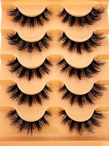 5 Pairs D-Curl Fluffy 5D Russian Volume Faux Mink Eyelashes - Black - View 7