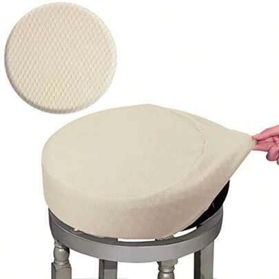 Bar Stool Covers Luxury Fabric Dia.16-18" Round Crease-Resistant Stretchy Washable Jacquard Dustof Stool Seat Slipcover L-Beige-1 Count
