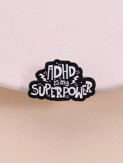 ADHD Is My SUPERPOWER Enamel Pin, Featuring Asymmetrical Black Cloud Shape With White Text, Lightning And Dotted Details Celebrating Neurodiversity, Perfect Accessory For ADHD Community Members, Mental Health Advocates And All Who Embrace Unique Minds