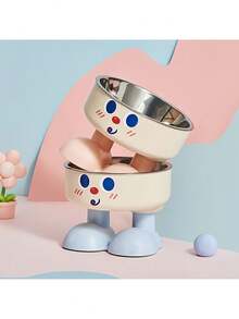 Cartoon High-Foot Cat Bowl, Design, Anti-Tipping, Protect Pet's Neck, Suitable For Dogs And Cats, Stainless Steel Dishware, High-Aesthetic, Dog Bowl, For Tabletop/Floor, Beloved Pet Gift - 300ml - View 3