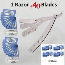 1 Shaving Set (1 Razor + 20 Blades) Premium Foldable Razor - Barbershop Quality Straight Edge Razor For Men's Facial Care, Manual Shaving, Beard Trimming And Hairdressing - Durable Stainless Steel, Ergonomic Design, Portable And Space Saving, Specifications: 1 Shaving Set (1 Razor + 20 Blades),1 Shaving Set (1 Razor + 10 Blades),1 Shaving Set (1 Razor + 40 Blades) - Multicolor - View 2