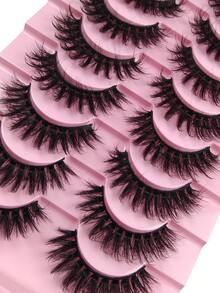 10 Pairs 3D Fluffy Volume Faux Mink Lashes Black Band False Eyelashes Thick False Eyelashes Curling False Eyelashes Dense False Eyelashes Reusable Makeup Essential For Daily Wear Strip Lashes,Lashes,Eyelashes,Fake Lashes - Black - View 5