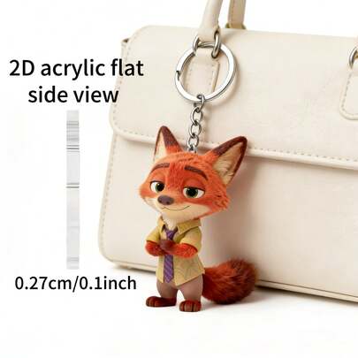 2D 迪士尼动物城尼克背包钥匙扣，实用时尚钥匙圈，情人节、万圣节、圣诞节新奇礼物，适合节日装饰，时尚配饰，耐用材质，装饰吊坠，扁平钥匙扣，节日购物，妇女节礼物，婚礼配饰