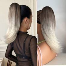 16 Inch Long Wavy Heat-Resistant Synthetic Fiber Ponytail Wig, Ombre Brown To Black Brown To Gold To Wine Red, Suitable For Women, Christmas, Halloween, Music Festivals, And Daily Use - Two-Tone - View 10