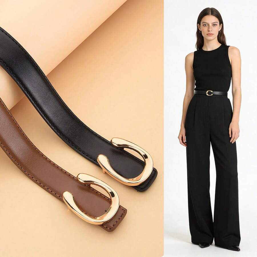 Bộ 2/1 chiếc thắt lưng chữ C rộng 2,3 inch, thắt lưng tối giản đa năng dành cho nữ, thiết kế giúp thon gọn, phù hợp với váy, áo sơ mi, vest, quần tây, thích hợp cho mùa thu/đầu đông/ngày lễ tình nhân. - Nhiều màu - Xem 1