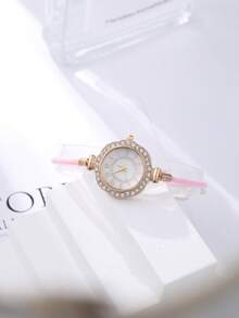 1pc Elegant Quartz Watch And Jewelry Accessory Set, Featuring A Stylish Round Women's Wristwatch And Rhinestone Bracelet. - Multicolor - View 4