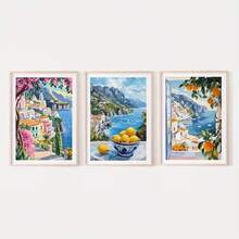 1/3 件套阿马尔菲海岸壁画，2D 平面，充满活力的地中海夏季印花，以意大利海岸风光海报为特色，是假日装饰的完美之选，无框油画印刷品。 - 多色 - 查看 18