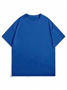 FRACTYR Men's Casual Street Abstract Visual & Line Element Print Loose Fit Round Neck T-Shirt - Blue - View 3