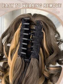 HEYPINK 12英寸深波浪热塑性纤维棕色爪形马尾假发，适合女性派对和日常使用 - 挑染棕色 - 查看 5