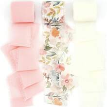 3 Rolls 5m Fringe Chiffon, Holiday Ribbon, 1.5" X 16.5 Yards Total, For Wedding Invitations, Flower Bouquets, Crafts, Gift Wrapping - View 1