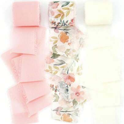 3 Rolls 5m Fringe Chiffon, Holiday Ribbon, 1.5" X 16.5 Yards Total, For Wedding Invitations, Flower Bouquets, Crafts, Gift Wrapping