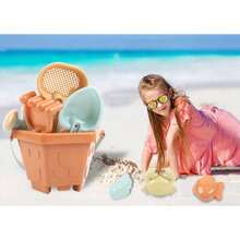 10件套儿童水上沙滩玩具套装 - 橙色六边形沙桶、浅蓝色浇水壶、2把铲子、棕色耙子（16.4*8*3厘米）、米色筛子、4个沙模（螃蟹/鱼/贝壳/星星，颜色分别为米色/橙色/浅蓝色），耐用塑料材质，夏季水上沙滩玩具套装，适合作为生日/节日/沙滩/泳池礼物 - 西瓜粉 - 查看 10