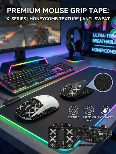 G Pro X Superlight / GPW 1st Gen Mouse Anti-Slip Grip Tape - Esports Desk Accessory, FPS Gaming Sweat-Absorbing Micro-Operation, Honeycomb Breathable Mouse Side Skirt Sticker, Geek Gift