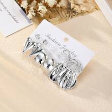 12件套 2026款水钻珍珠3D心形蝴蝶结C形耳环，奢华简约独特个性化高端设计耳环套装，适合日常佩戴 - 銀色 - 查看 5