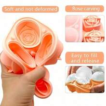 4-Cavity Rose Shaped Silicone Ice Cube Tray With Lid, 3D Rose Ice Ball Maker, Ice Cube Mold For Whiskey, Cocktails, Romantic Occasions - Pink Small - View 5