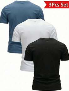 3件装男士标语印花短袖T恤，舒适透气，夏季穿着 - 彩色 - 查看 3