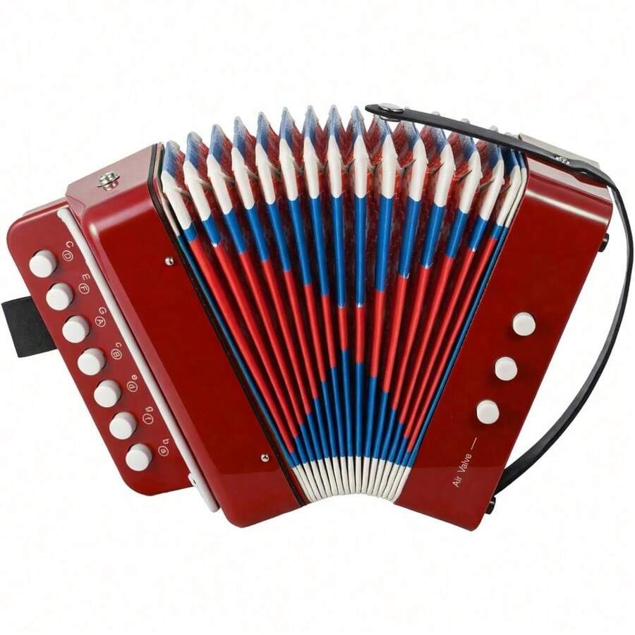 Shoze The Accordion With 10 Keys Is A Music Instrument Suitable For Beginners, Equipped With An Air Valve. It Is An Educational Instrument With A Lightweight And Portable Design, Making It Very Suitable For Early Music Education And Performance - 紅色 - 查看 1