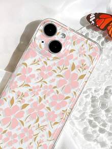 1个浪漫清新粉色叶子花图案透明防滑软手机壳，适用于 11/12/13/14/15/16/17 Pro Max - 彩色 - 查看 4