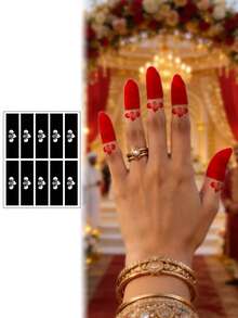 10pcs Modern Design Henna Small Pattern Temporary Tattoo Stickers, Suitable For Ramadan - Black and White - View 3