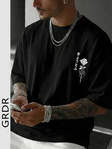 GRDR Men's Fashionable Printed Loose Short Sleeve T-Shirt | Exquisite Design | Summer Essential | Easy To Match, Showcasing Your Style - Black - View 3