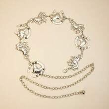 1 pieza Cinturón de mujer con estilo vintage de patrón floral bohemio y occidental, con decoración de metal en forma de U con dos caballos, adecuado para vestidos de verano, cadenas de cintura, cadenas corporales, cinturones de cintura, cinturones de cadena - XY1180 - Ver 4