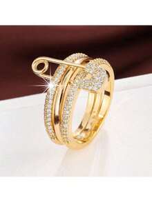 1pc Unique Triple-Loop Design Cubic Zirconia Decorated Women Ring - Multicolor - View 21