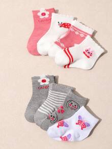 10双装女婴可爱卡通短袜 - 柔软棉混纺，兔子蝴蝶印花婴儿船袜，透气幼儿日常穿着 - 彩色 - 查看 4