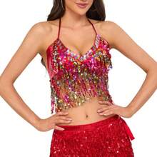 1pc Glitter Fringe Belly Dance Costume Set, Bohemian Vintage Style, Suitable For Festivals, Parties, Nightclubs, Beaches, Exotic Outfit Decor - Multicolor - View 10
