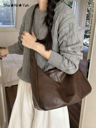 Vintage Crossbody Bag, New Korean Fashion Handbag, Large Capacity Shoulder Bag, Essential For Back To School, Ideal Teacher's Day Gift, Customizable Letter Pattern, Reusable, Teacher's Bag, Ideal Gift For Educators, Bridesmaid Gift For Mom, Vintage Style Bag, Vintage Style Women's Bag, Street-Style Japanese Women's Bag, New Fashion Large Capacity Women's Bag, Teacher's Day Gift , Office , Valentines Gifts