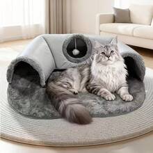 新款U型猫隧道，四季皆宜，猫窝垫猫隧道卷轴式聚酯猫窝，可拆卸水洗 - 彩色 - 查看 6
